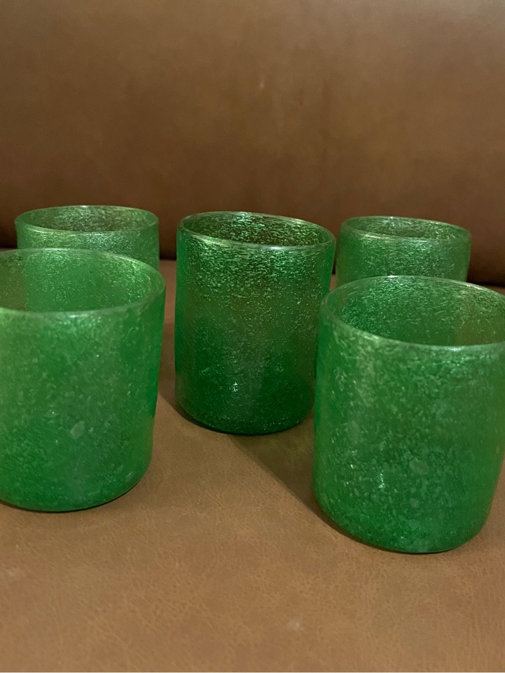 Vtg Green Bubble Textured Glasses/ Votives - Set of 5